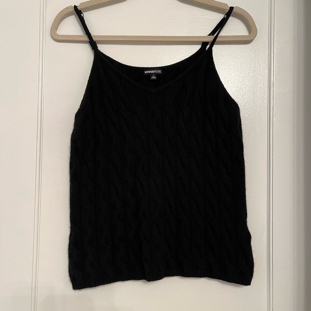 Black cashmere cable knit spaghetti strap sweater. Large. Runs small.